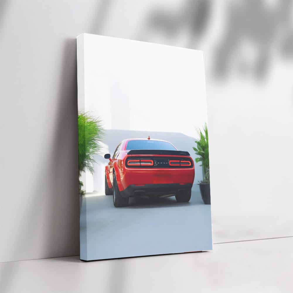 Red Dodge Challenger in Parking - Power and Style