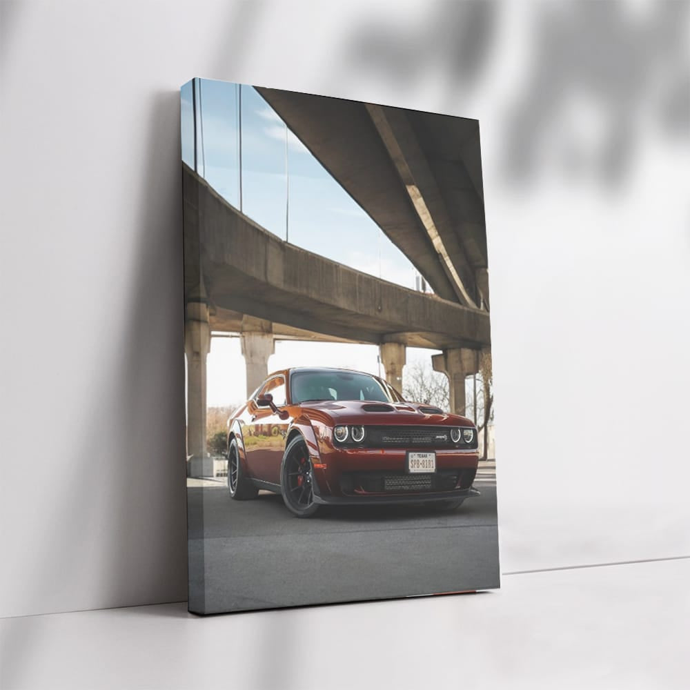 Burgundy Dodge SRT on Bridge - Power and Elegance