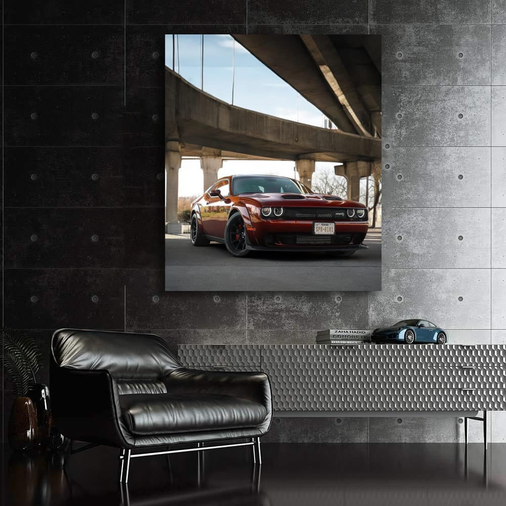 Burgundy Dodge SRT on Bridge - Power and Elegance