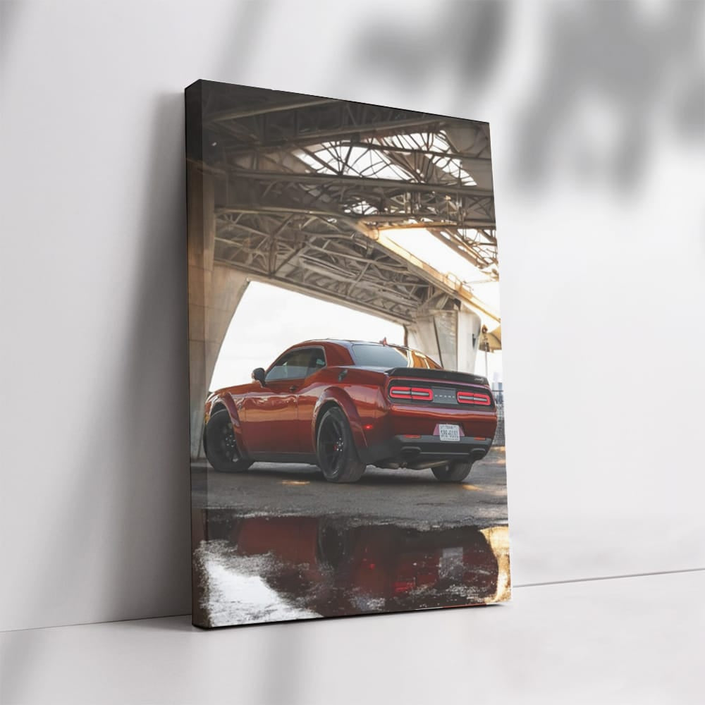 Burgundy Dodge SRT on Bridge - Bold and Powerful Drive