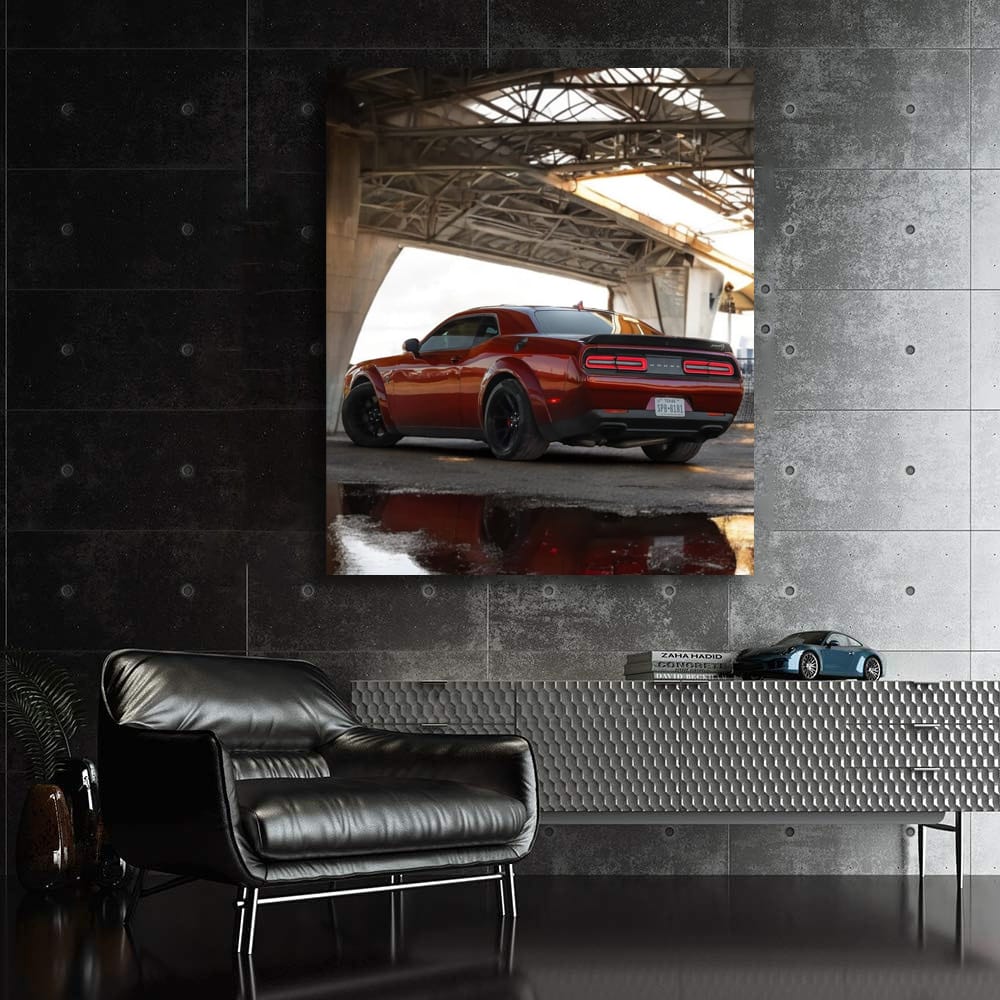 Burgundy Dodge SRT on Bridge - Bold and Powerful Drive
