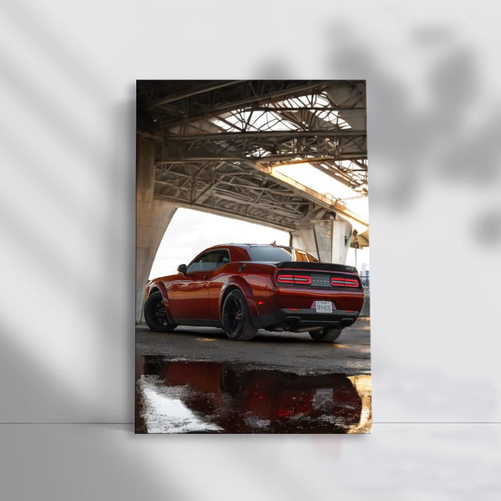 Burgundy Dodge SRT on Bridge - Bold and Powerful Drive