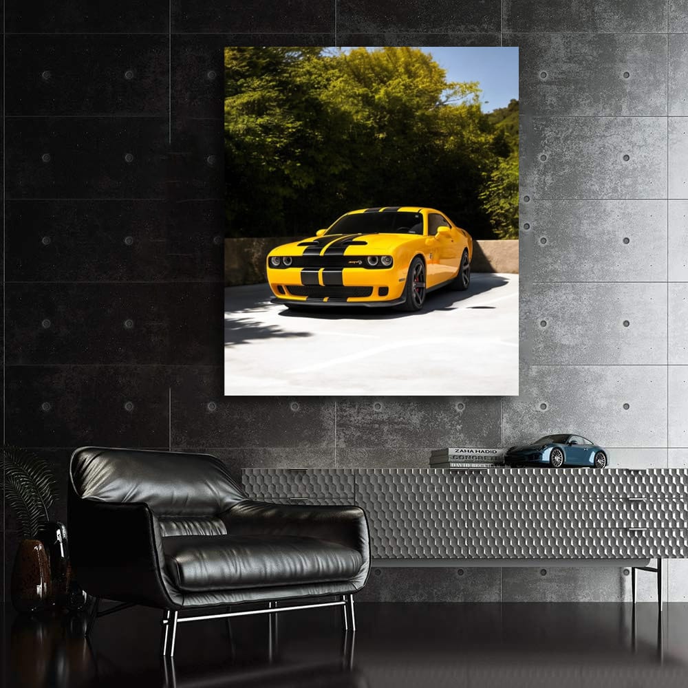 Yellow Dodge SRT Roars Through Forest - Bold and Fierce