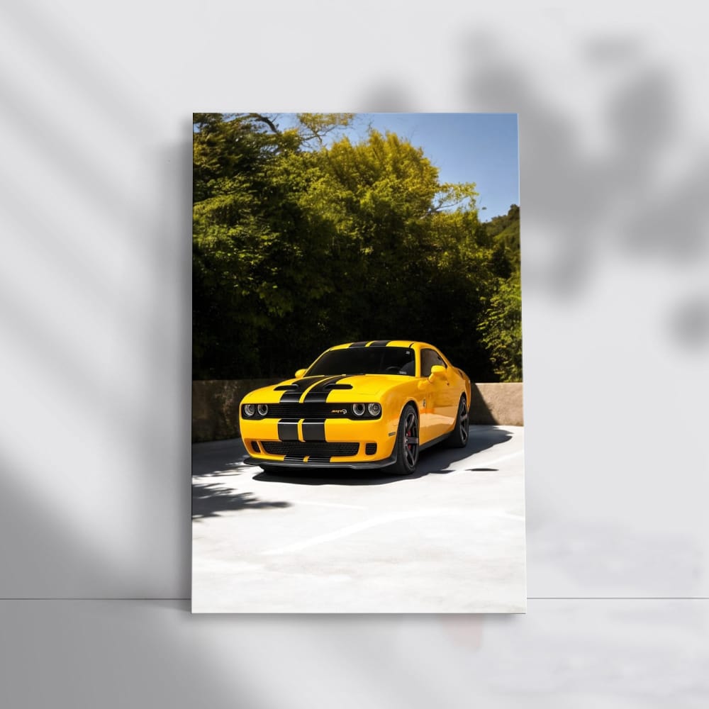 Yellow Dodge SRT Roars Through Forest - Bold and Fierce