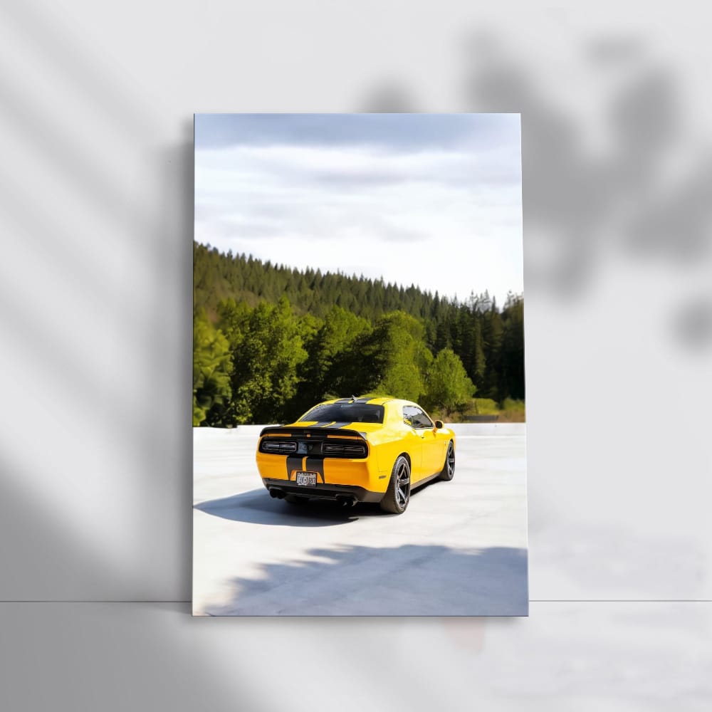 Yellow Dodge SRT in Forest - Speed Meets Nature