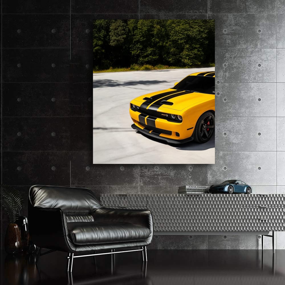 Bold Yellow Dodge SRT Roaring in Forest - Power and Speed