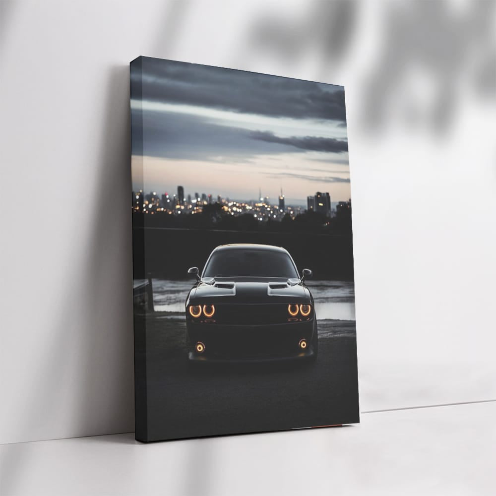 Dodge Challenger in Night Cityscape - Power Unleashed