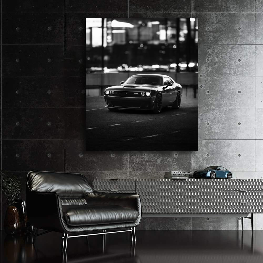 Dodge Challenger Black and White - Muscle Car Legend