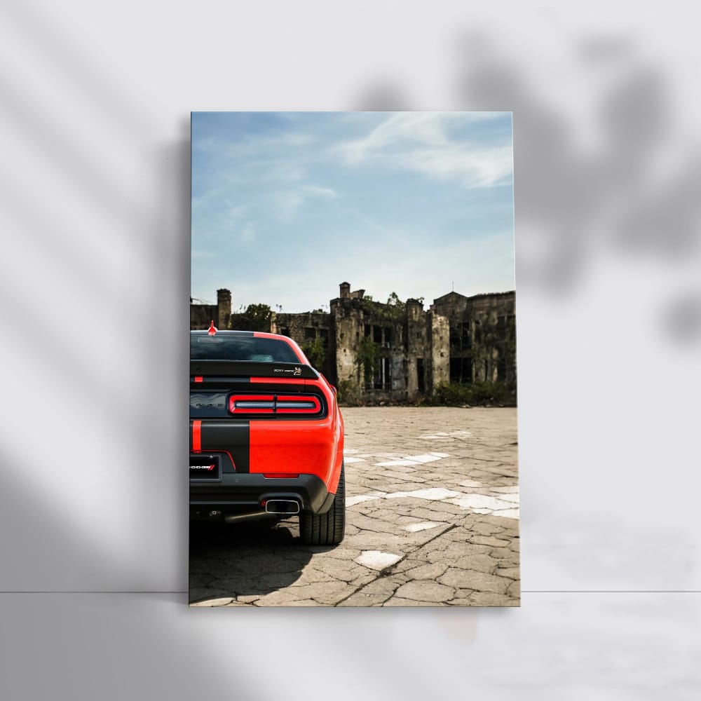 Red Dodge Challenger in Deserted City - Power and Speed