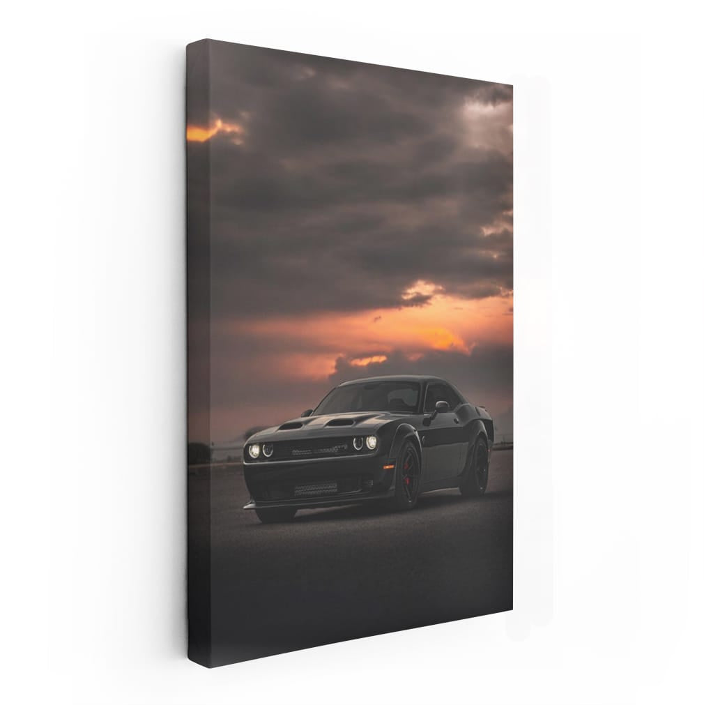 Black Dodge at Sunset - Rugged Elegance in Motion