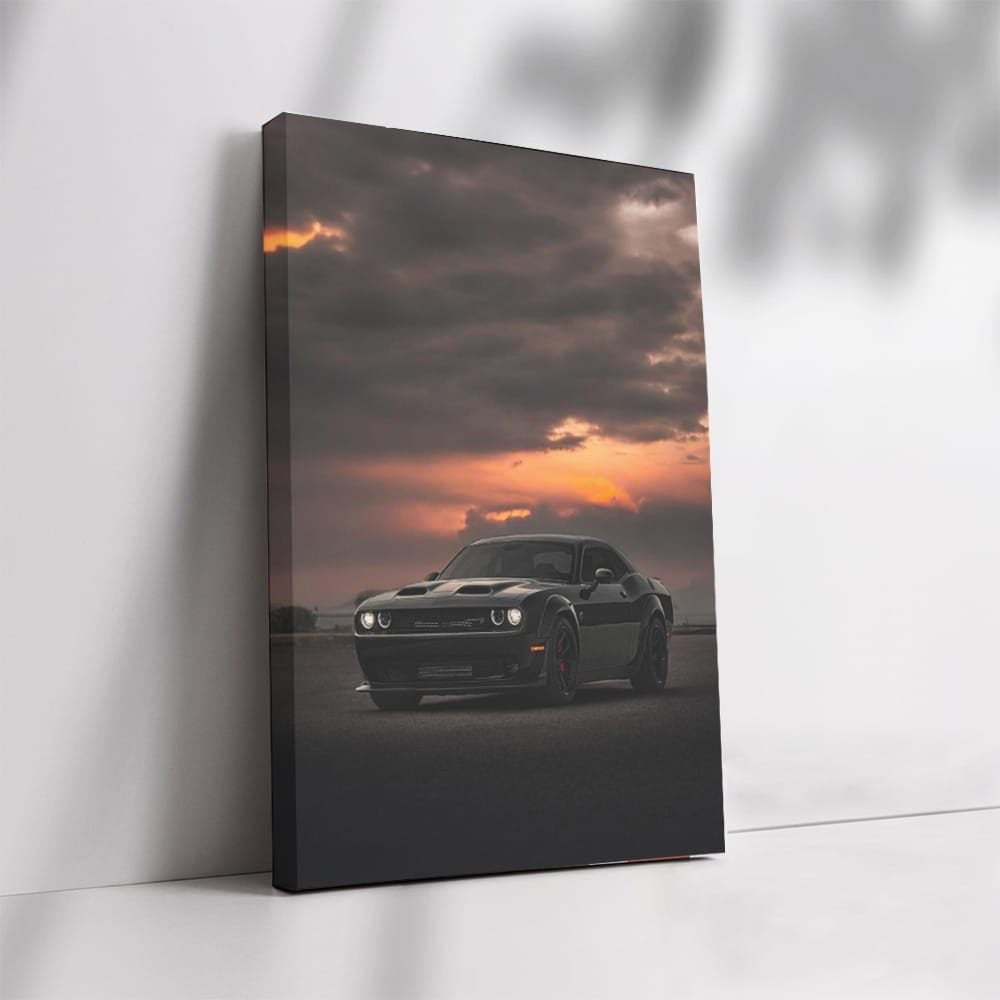 Black Dodge at Sunset - Rugged Elegance in Motion