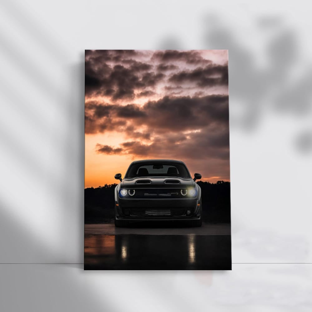 Black Dodge at Sunset - Power and Elegance Unleashed