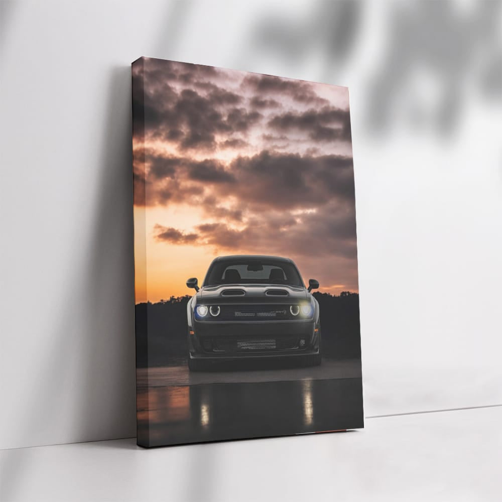 Black Dodge at Sunset - Power and Elegance Unleashed