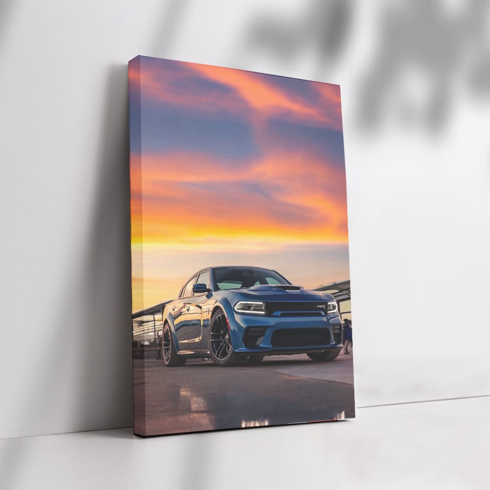Blue Dodge at Sunset - Bold and Timeless Classic