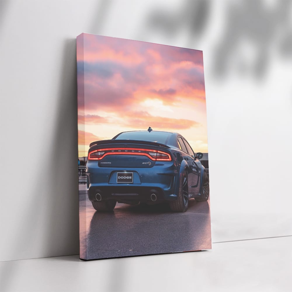 Blue Dodge at Sunset - Speed and Elegance