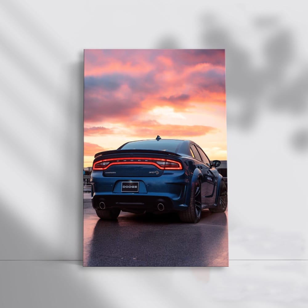 Blue Dodge at Sunset - Speed and Elegance