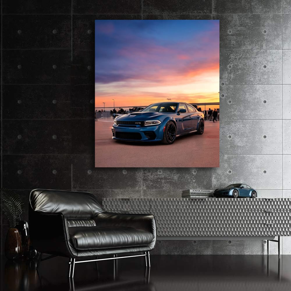 Dodge in Blue at Sunse - Sleek and Bold