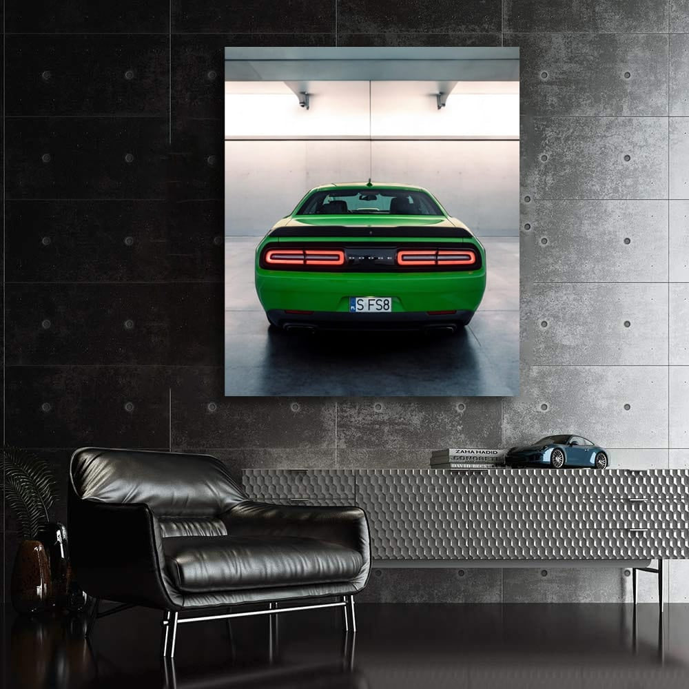 Green Dodge in Parking Lot - Sporty Elegance