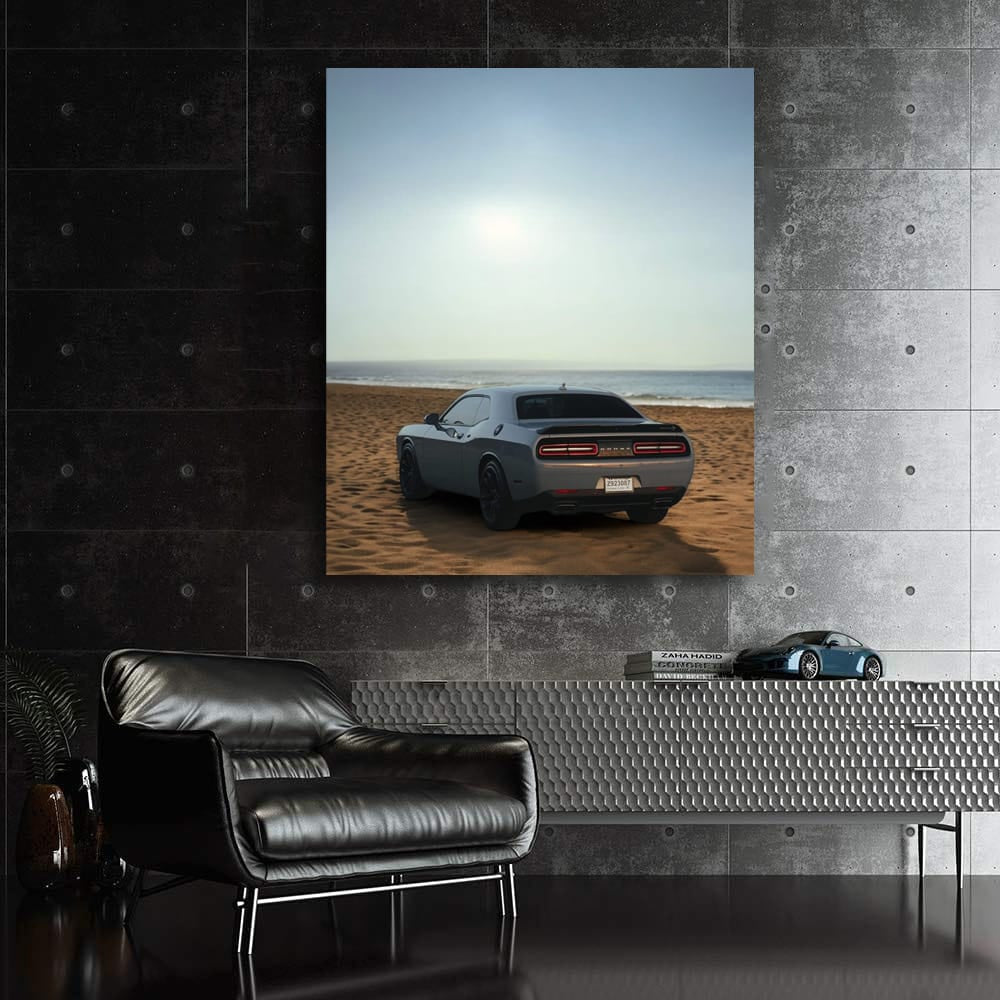Dodge Grey with Sea Backdrop - Elegant and Bold Design
