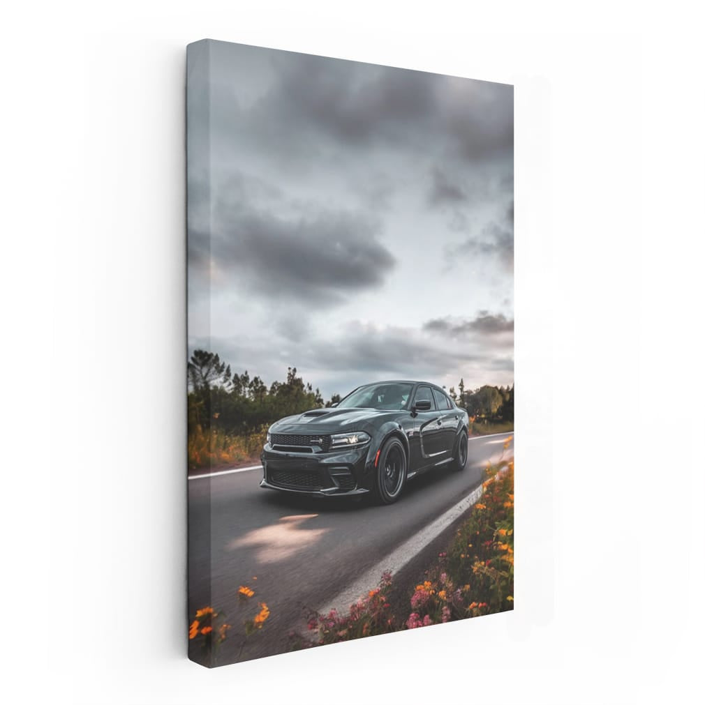 Dodge Cruising Road Under Cloudy Skies - Bold and Rugged