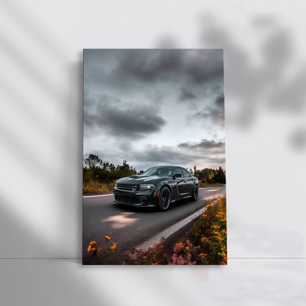 Dodge Cruising Road Under Cloudy Skies - Bold and Rugged