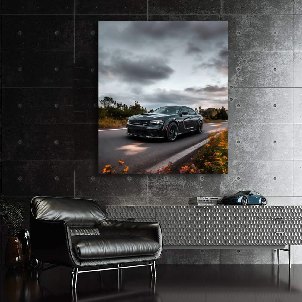 Dodge Cruising Road Under Cloudy Skies - Bold and Rugged
