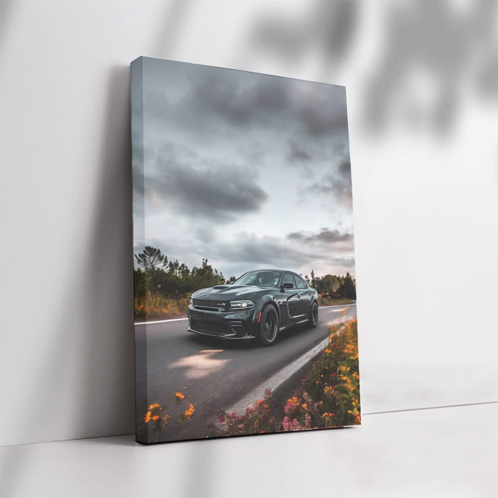 Dodge Cruising Road Under Cloudy Skies - Bold and Rugged