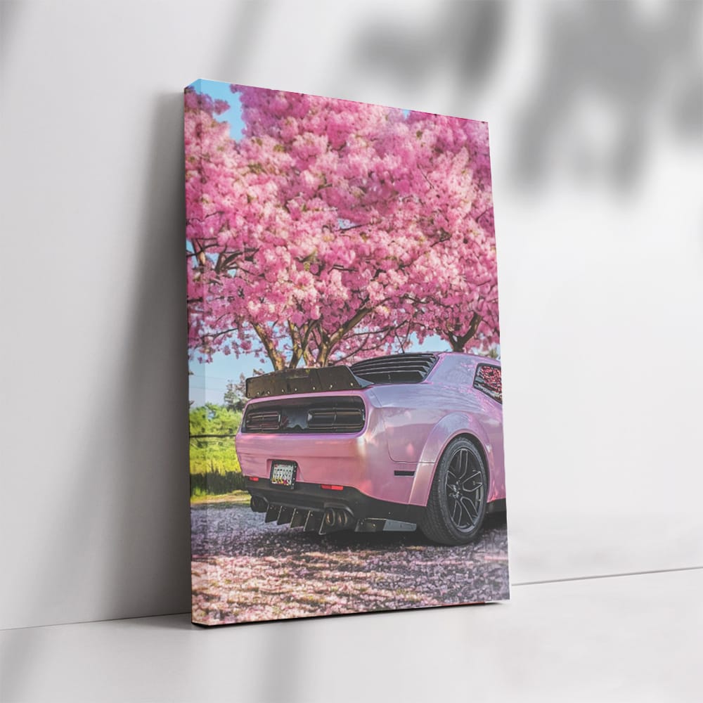 Pink Dodge Amid Sakura Blossoms - Elegant and Bold