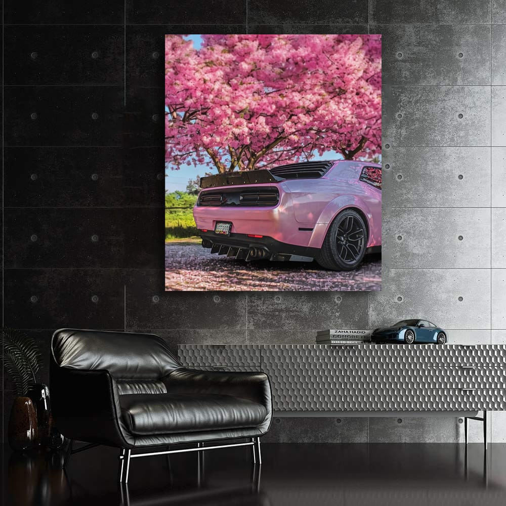 Pink Dodge Amid Sakura Blossoms - Elegant and Bold