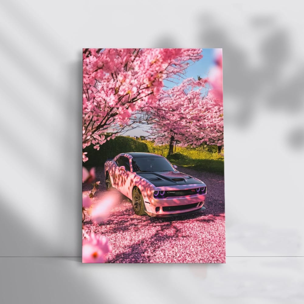 Pink Dodge Amid Sakura Blossoms - Vibrant Classic