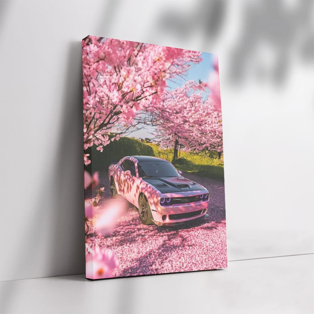 Pink Dodge Amid Sakura Blossoms - Vibrant Classic