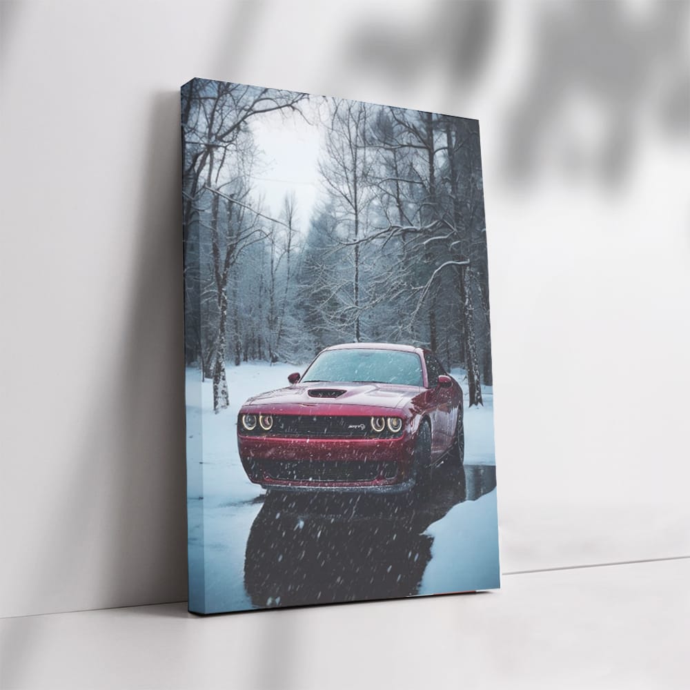 Red Dodge Driving Through Snow - Bold and Resilient