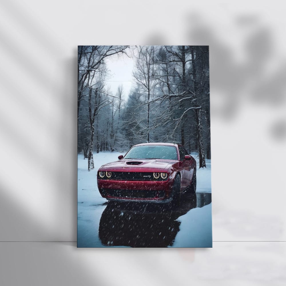 Red Dodge Driving Through Snow - Bold and Resilient