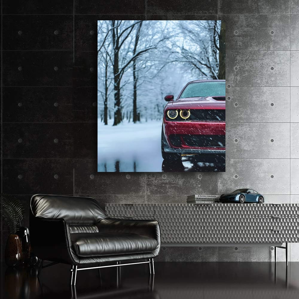 Red Dodge in Snow - Dynamic and Resilient Performance