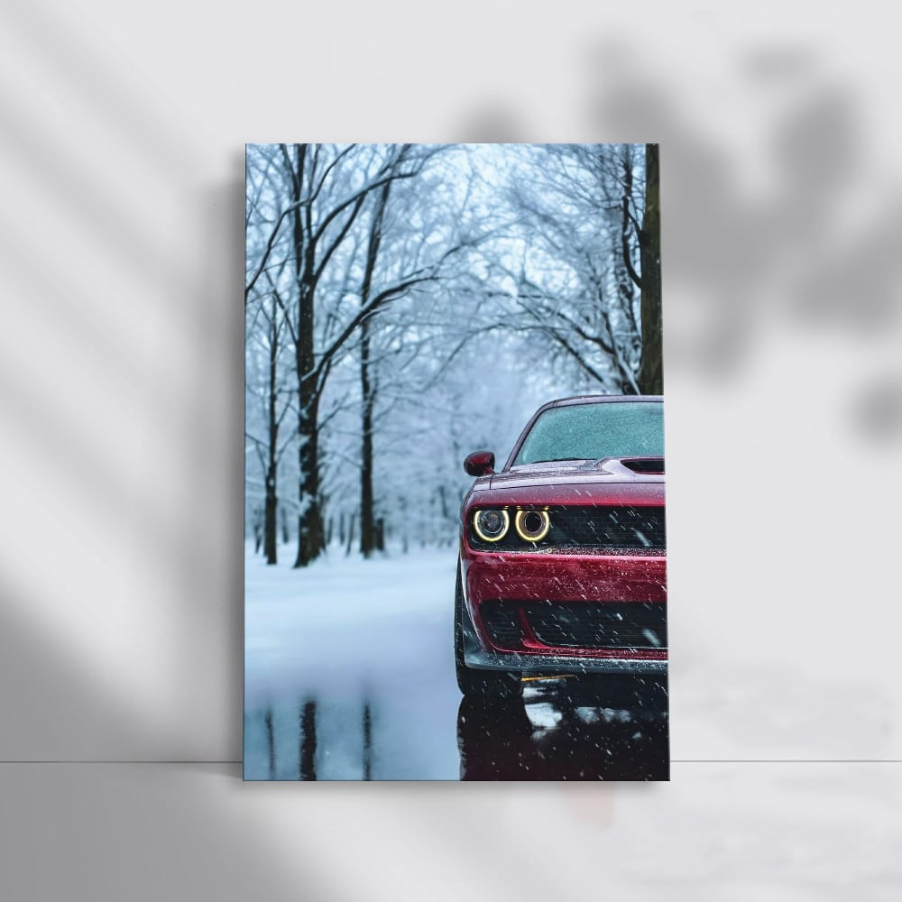 Red Dodge in Snow - Dynamic and Resilient Performance