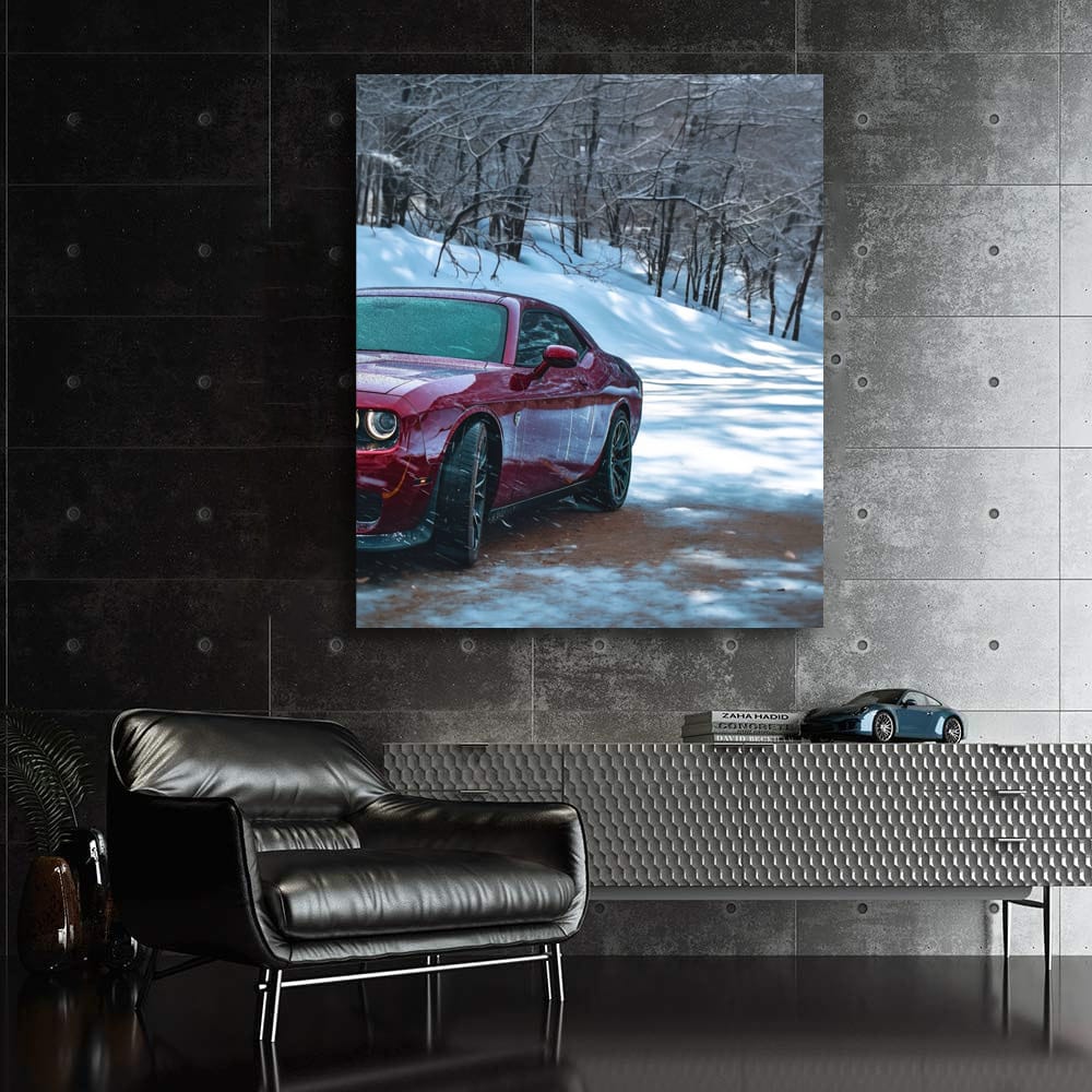 Red Dodge in Snowy Weather - Bold and Adventurous Ride