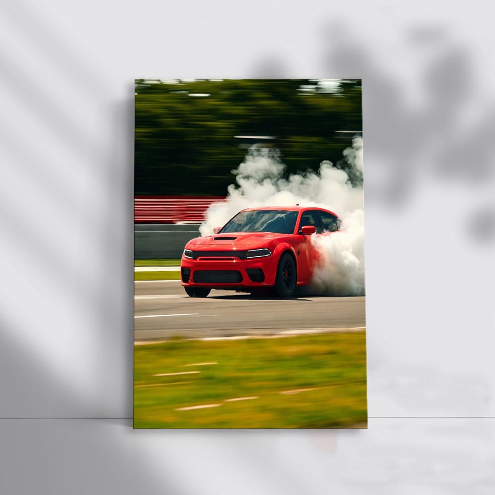 Red Dodge on Highway - Speed and Style