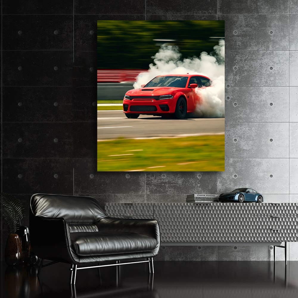 Red Dodge on Highway - Speed and Style