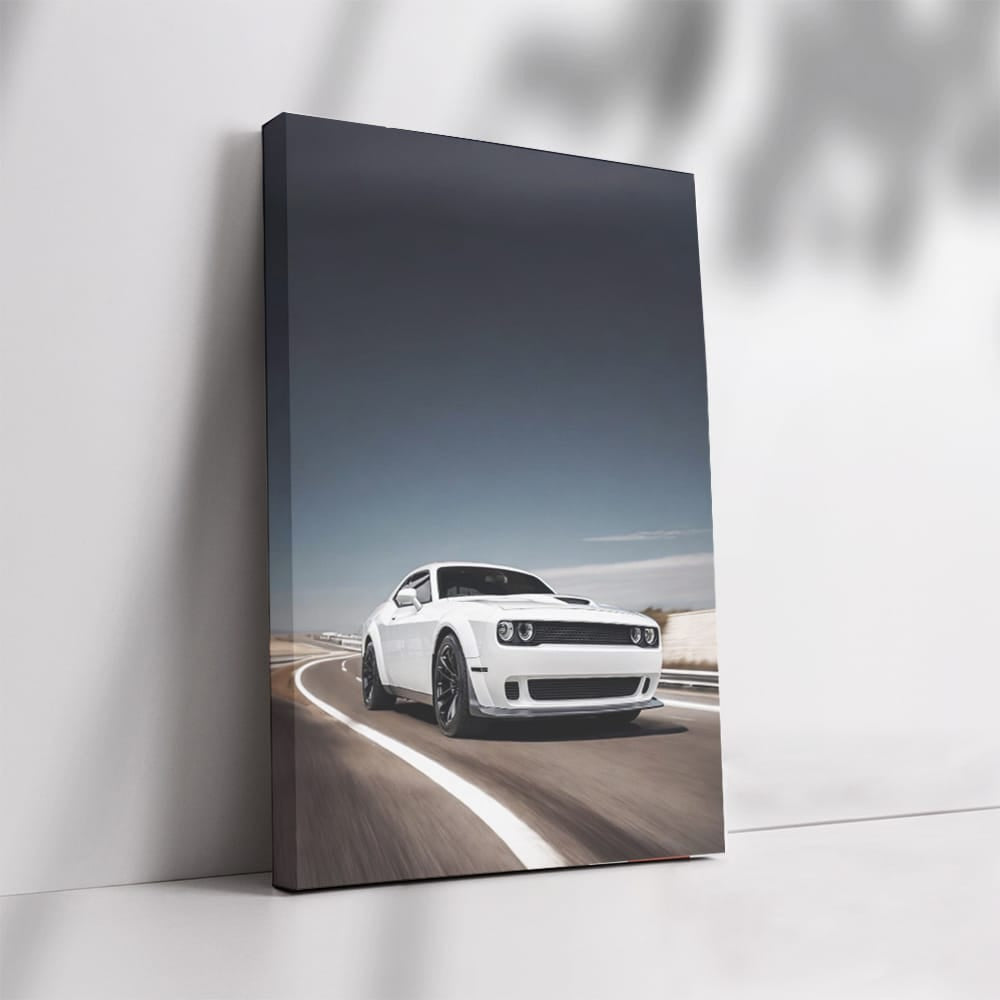 Dodge White Car Cruising Highway - Sleek and Stylish