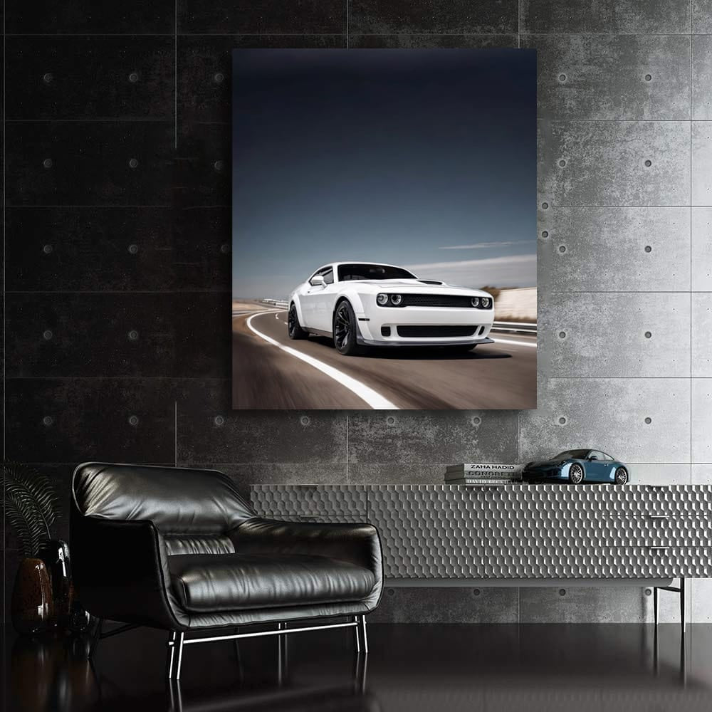Dodge White Car Cruising Highway - Sleek and Stylish