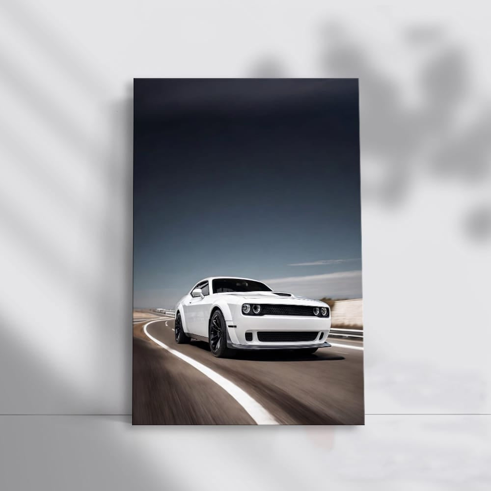 Dodge White Car Cruising Highway - Sleek and Stylish
