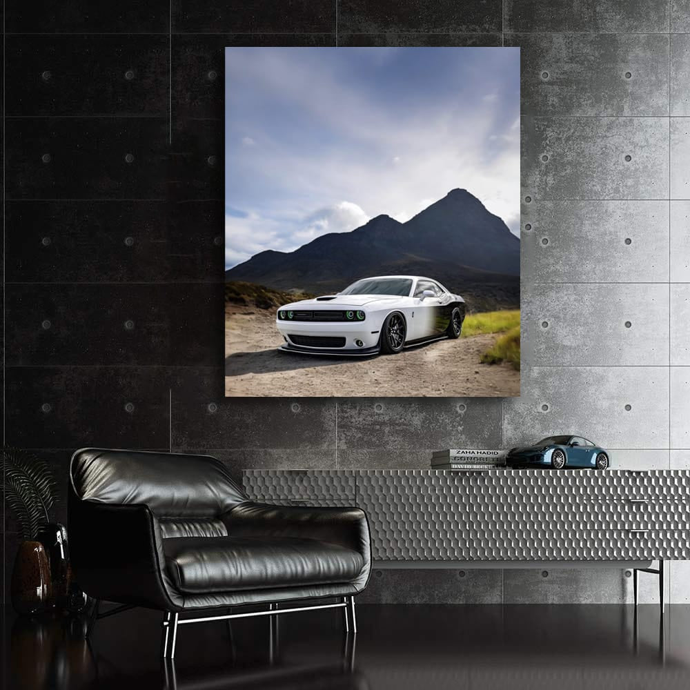 White Dodge in Mountainous Terrain - Rugged Adventure