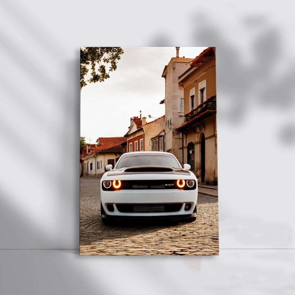 Vintage White Dodge in Historic Town - Classic Elegance
