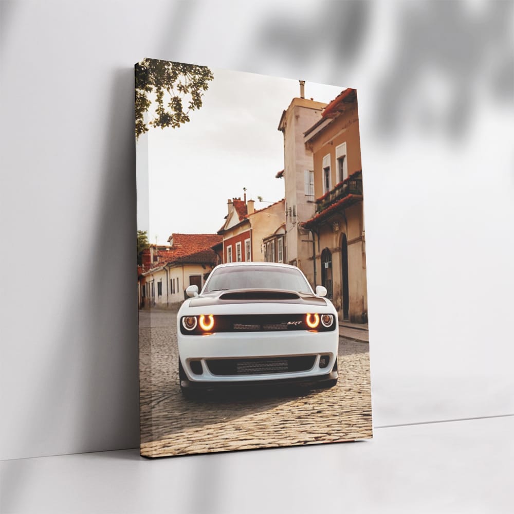 Vintage White Dodge in Historic Town - Classic Elegance