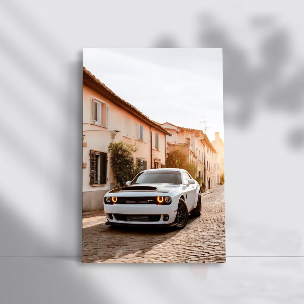 Old White Dodge in Quaint Town - Classic Elegance