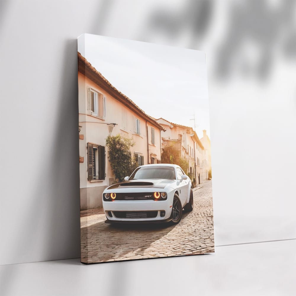 Old White Dodge in Quaint Town - Classic Elegance