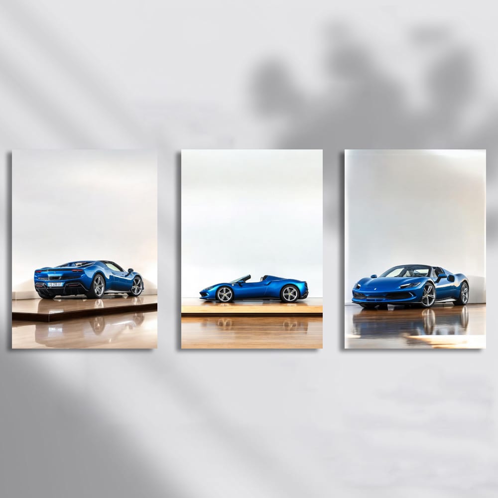 Ferrari 296 GTS Blue Wooden Parquet Set of 3