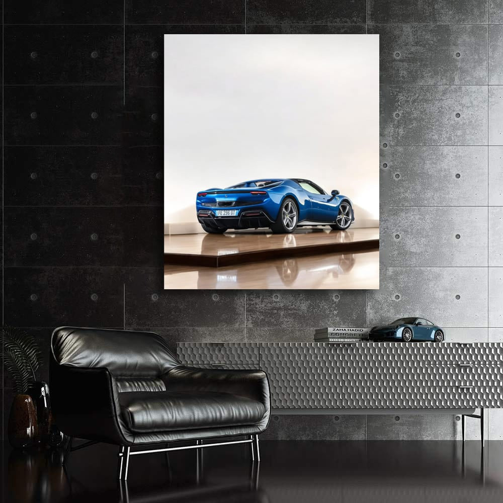 Ferrari 296 GTS in Blue on Wooden Parquet - Pure Elegance