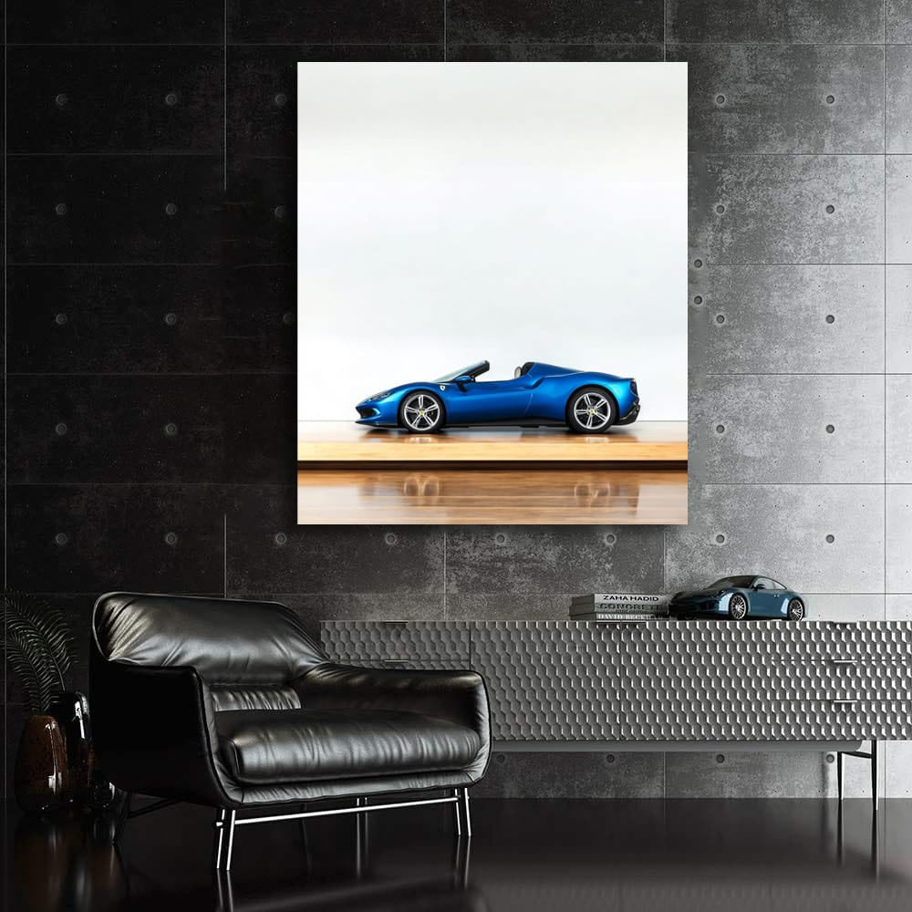 Ferrari 296 GTS Blue on Wooden Parquet - Sporty Elegance