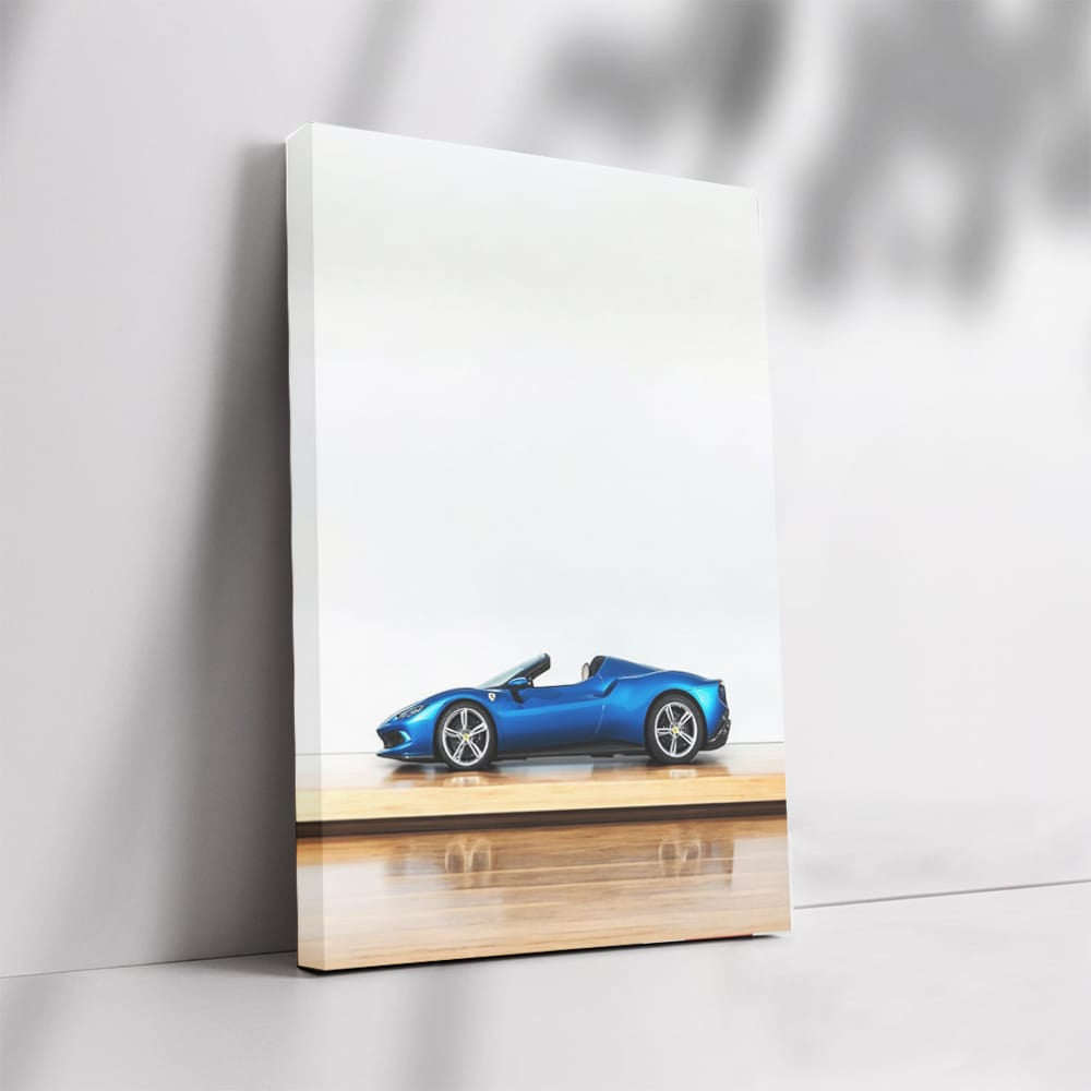 Ferrari 296 GTS Blue on Wooden Parquet - Sporty Elegance